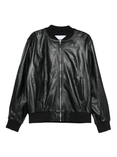 Medeea Leather Bomber Jacket In Black