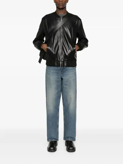Medeea Leather Bomber Jacket In Black