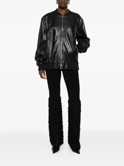 Medeea Leather Bomber Jacket In Black