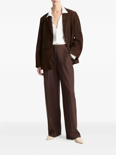 Vince Single-breasted Suede Blazer In Brown