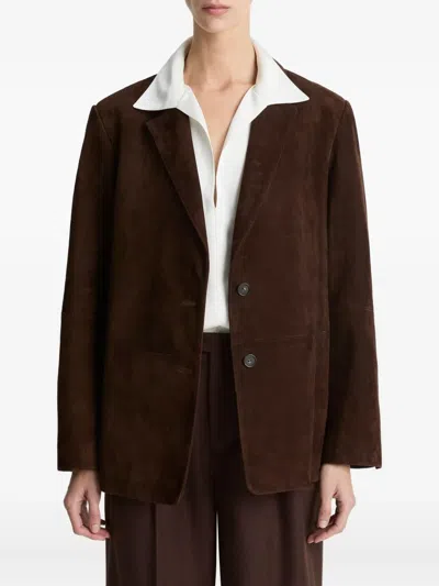 Vince Single-breasted Suede Blazer In Brown