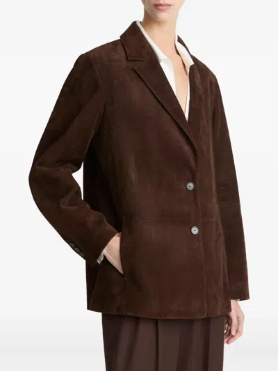 Vince Single-breasted Suede Blazer In Brown
