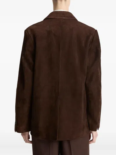 Vince Single-breasted Suede Blazer In Brown