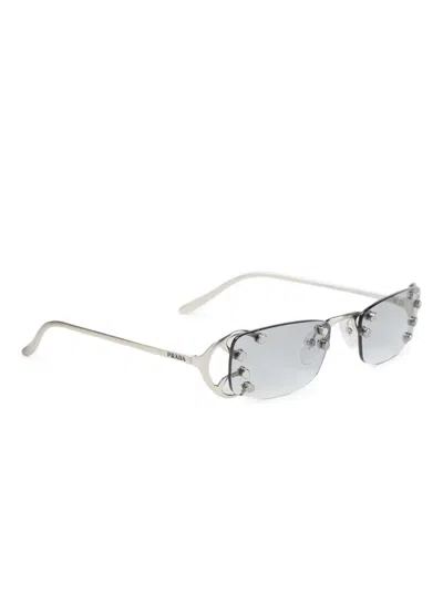 Prada Studded Rectangle Sunglasses In Metallic
