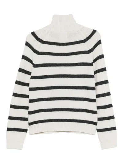 Semicouture Striped Roll-neck Sweater In White