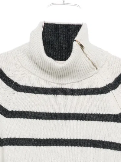 Semicouture Striped Roll-neck Sweater In White