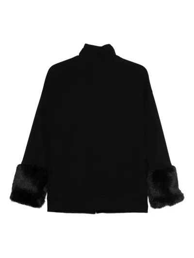 Semicouture Zip-up Jacket With Plush Fur Cuffs In Black