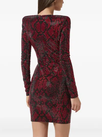 Philipp Plein Long-sleeved Mini Dress Python Strass In Multi