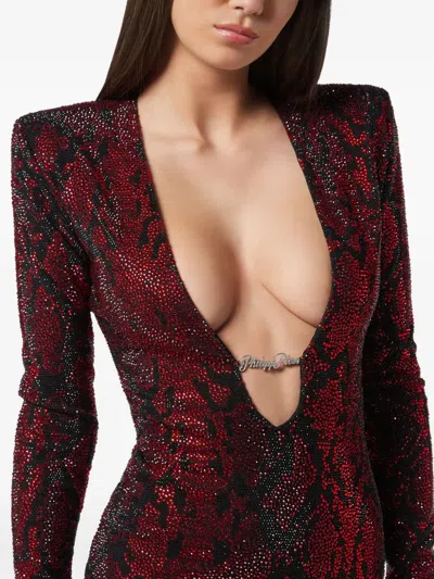 Philipp Plein Long-sleeved Mini Dress Python Strass In Multi