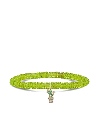 Sydney Evan 14k Yellow Gold Peridot Cactus Bracelet In Brown