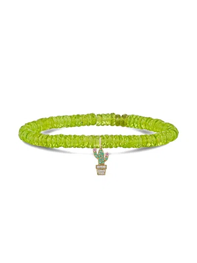 Sydney Evan 14k Yellow Gold Peridot Cactus Bracelet In Brown