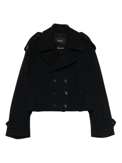 Songzio Cropped Double-breasted Peacoat In Black