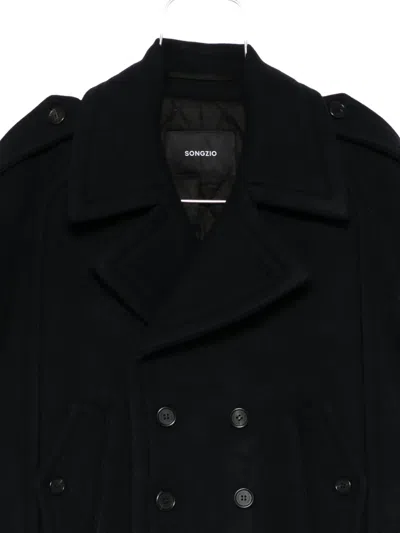 Songzio Cropped Double-breasted Peacoat In Black