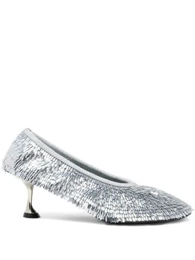 Proenza Schouler Tee Sequined Mesh Pumps In Silver