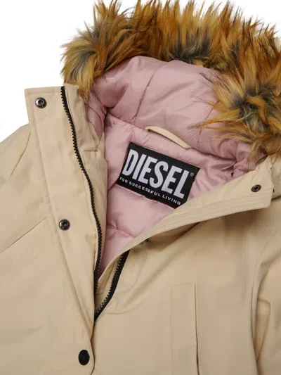 Diesel Faux-fur Hooded Padded Jacket In Neutral