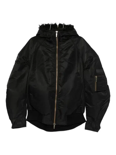 Feng Chen Wang Hooded Zip Coat In Black