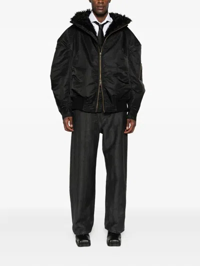 Feng Chen Wang Hooded Zip Coat In Black