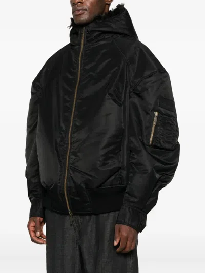 Feng Chen Wang Hooded Zip Coat In Black