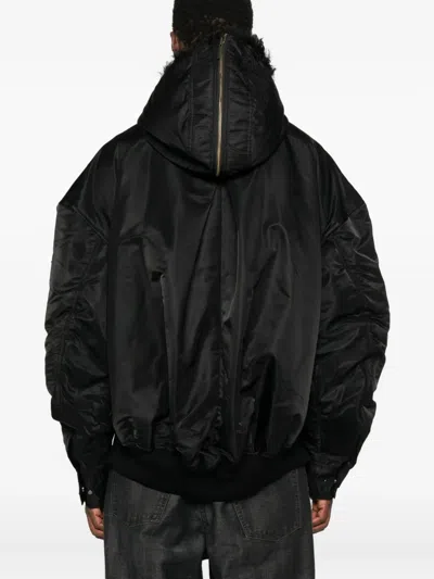 Feng Chen Wang Hooded Zip Coat In Black