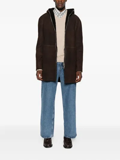 Tagliatore Hooded Zip-up Coat In Brown