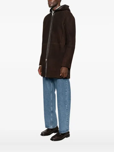Tagliatore Hooded Zip-up Coat In Brown