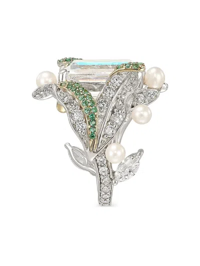 Anabela Chan 18k White Gold Lily Multi-stone Ring In Brown