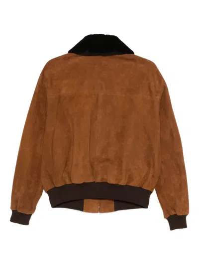 Auralee Shearling-trimmed Suede Aviator Jacket In Brown