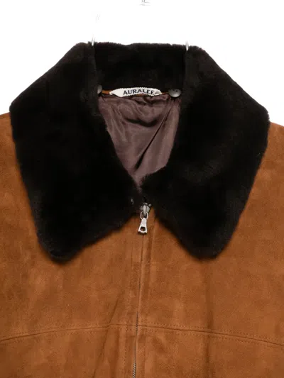 Auralee Shearling-trimmed Suede Aviator Jacket In Brown
