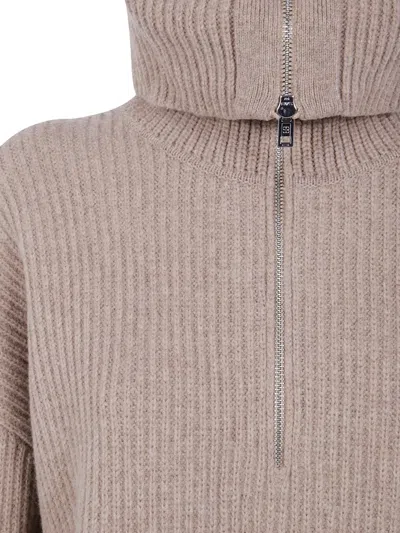Filippa K 'ribbed' Wool Half Zip Sweater In Neutral