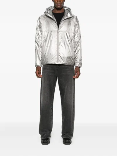 Laminar Hooded Zipped Padded Jacket In Silver