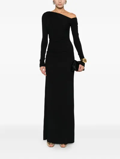 Les Filles D'eva Long-sleeved Draped Maxi Evening Dress In Black