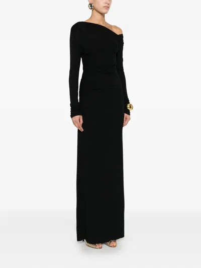 Les Filles D'eva Long-sleeved Draped Maxi Evening Dress In Black