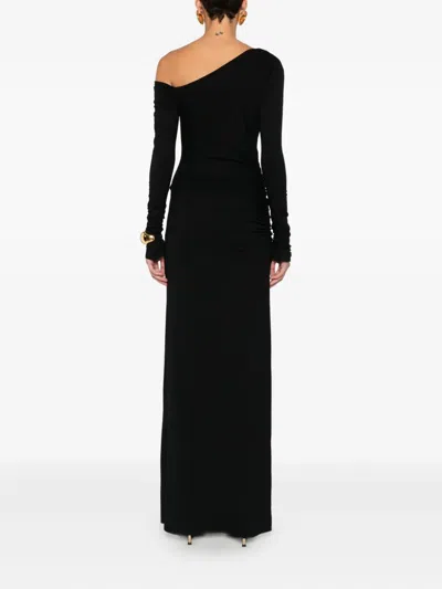 Les Filles D'eva Long-sleeved Draped Maxi Evening Dress In Black