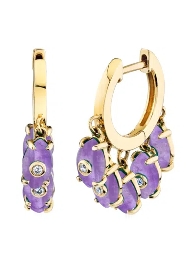 Sydney Evan 14k Yellow Gold Amethyst Diamond Earrings In Gold