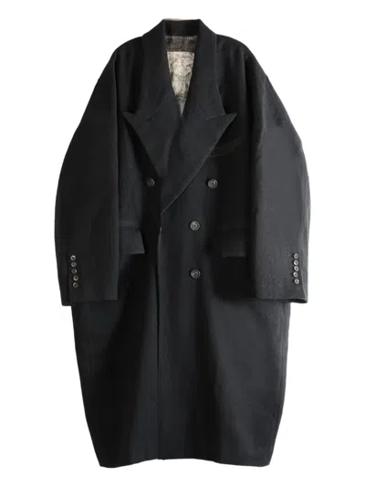 Ziggy Chen Wool Blend Double-breasted Coat In Black