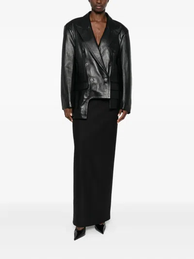 Medeea Asymmetric Leather Jacket In Black
