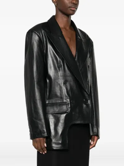 Medeea Asymmetric Leather Jacket In Black