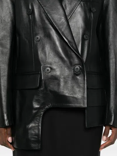 Medeea Asymmetric Leather Jacket In Black