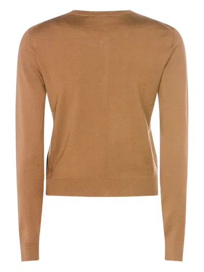 Zanone Long Sleeve Ribbed Cuff Crew Neck Knitwear In Brown