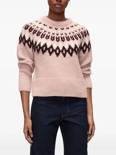 Veronica Beard Anne Fairisle Puff-sleeve Sweater In Pink