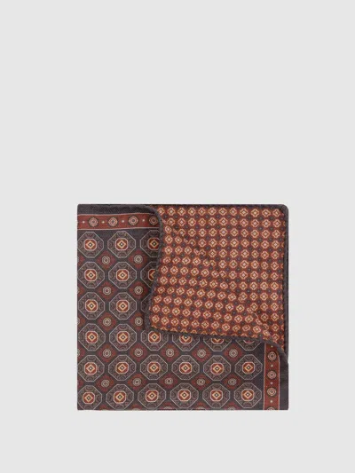 Reiss Charcoal/rust Biriola Reversible Silk Pocket Square In Brown