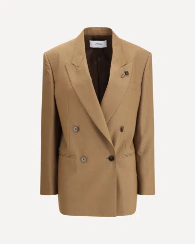 Lardini Double-breasted Jacket In Pure Virgin Wool In Brown