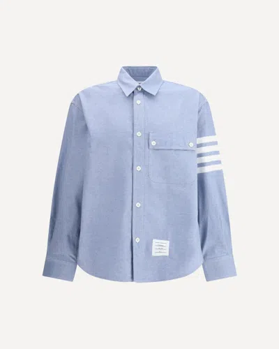 Thom Browne Flannel 4-bar Shirt In Blue