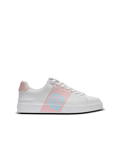 Balmain B-court Trainers In Calfskin With Pb Logo In Multi