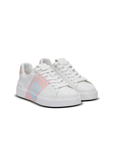 Balmain B-court Trainers In Calfskin With Pb Logo In Multi