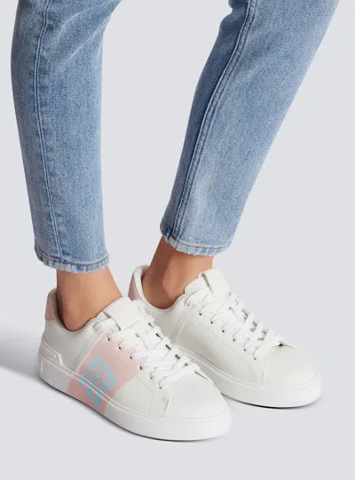 Balmain B-court Trainers In Calfskin With Pb Logo In Multi