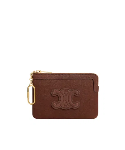 Celine Coin Purse Cuir Triomphe In Grained Calfskin In Brown