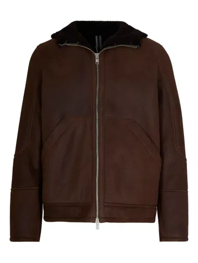 D Four Long-sleeved Leather Jacket In Brown