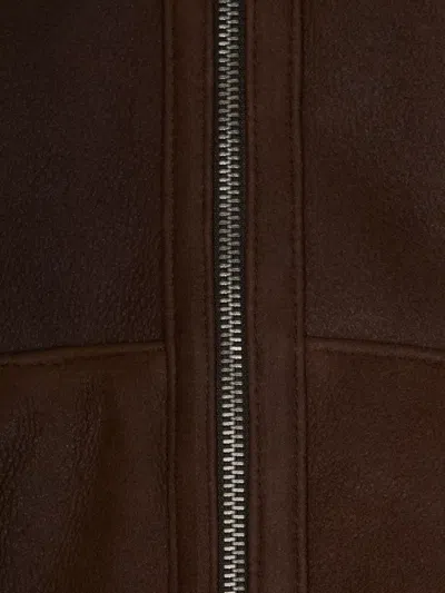 D Four Long-sleeved Leather Jacket In Brown