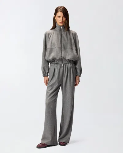 Pinko Consuelo Grey Cropped Jacket With High Neck And Elastic Trims In Wool Blend Stretch Woman In Brown